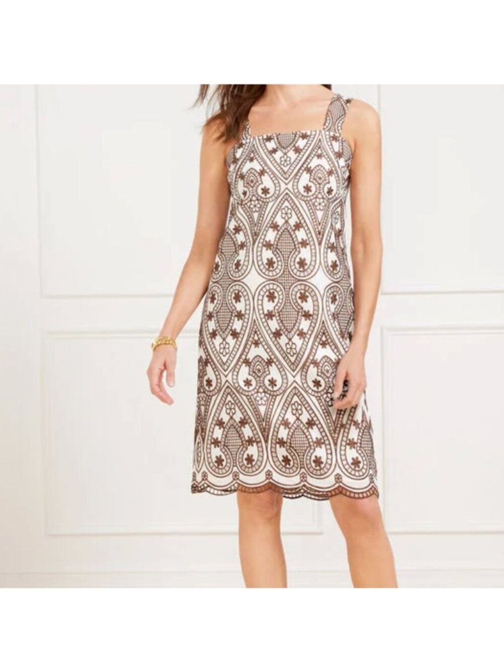 Talbots Brown White Eyelet Lace Tank Shift Dress Size 6